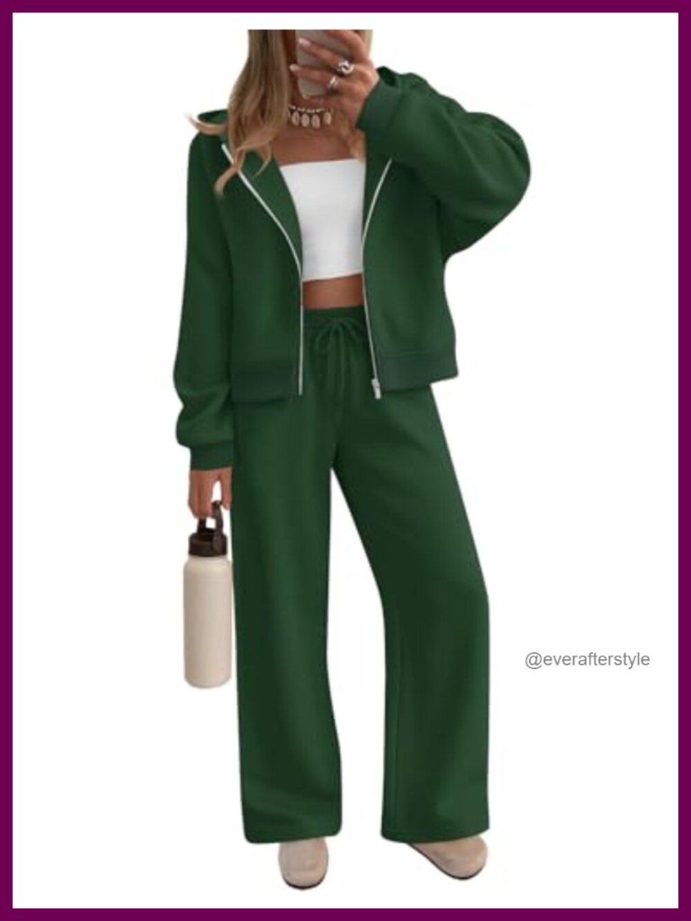 2 Piece Zip Up Sweat Set Cropped Hoodie Wide Leg Sweatpants Fleece Lined Travel